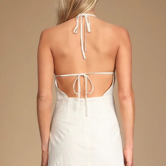 Fair Skies White Jacquard Tie-Back Halter Tulip Mini Dress - Picture 2 of 6